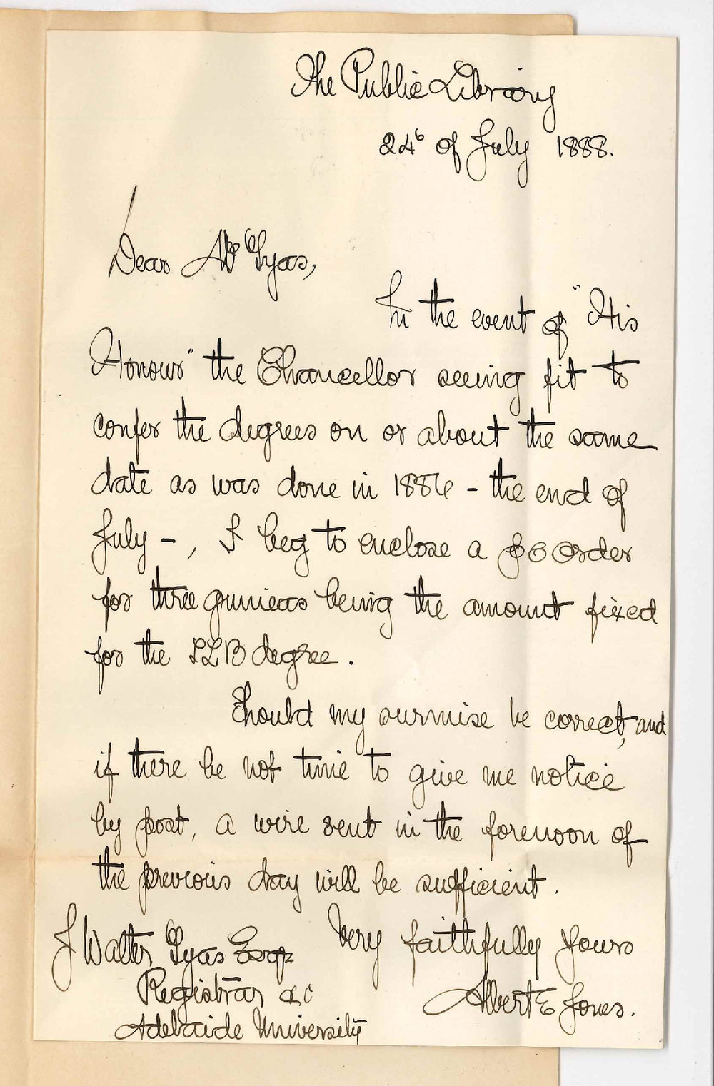 Albert E Jones - The Public Library - Melbourne - Date for Conferring LLB Degree