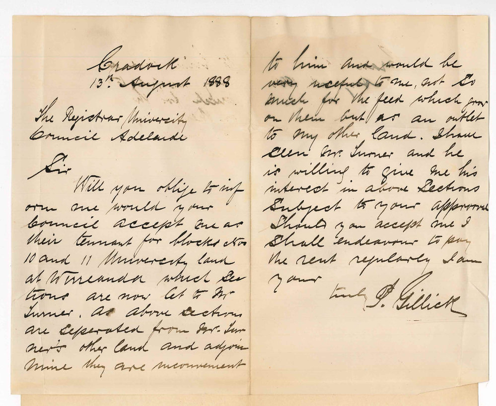 Patrick Gillick - Cradock - Requesting that Sections 10 and 11 of Wirreanda Lands Held by Mr Turner be Re-Let to Him