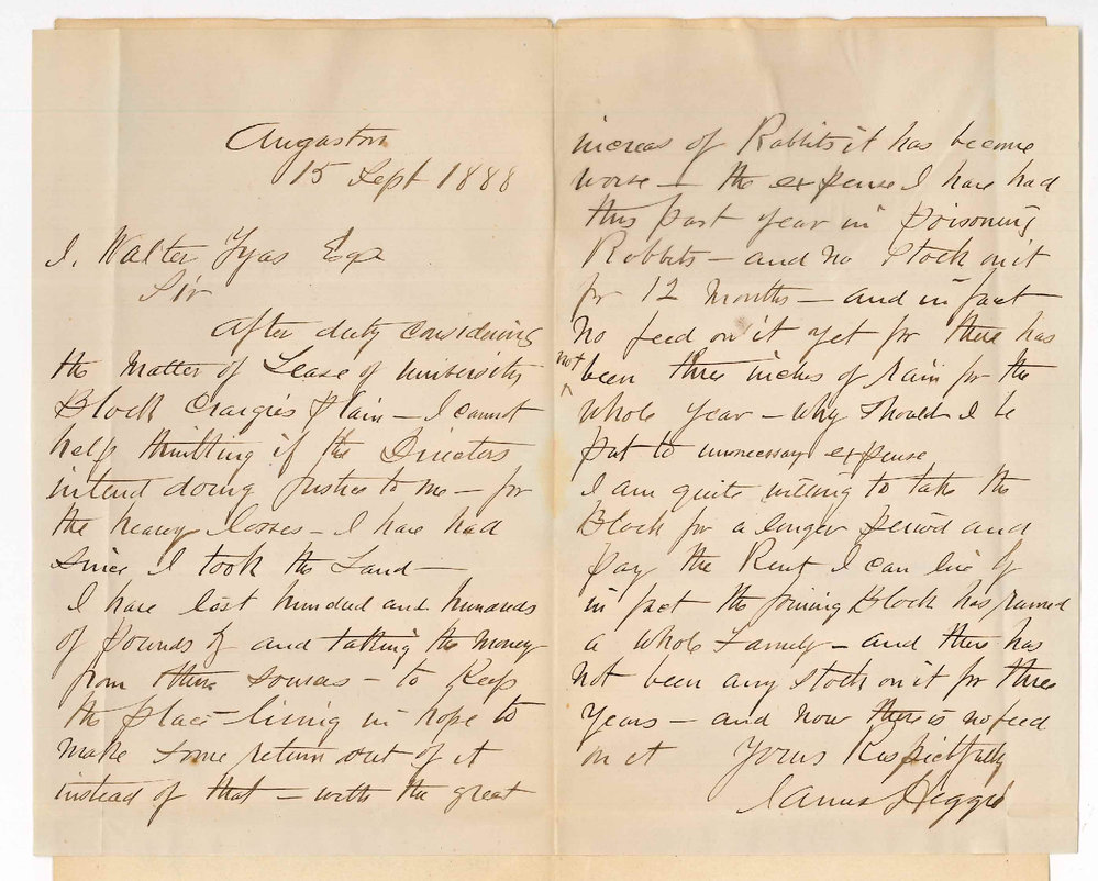 James Heggie - Angaston - Concerning Lease of University Lands at Craigies Plains
