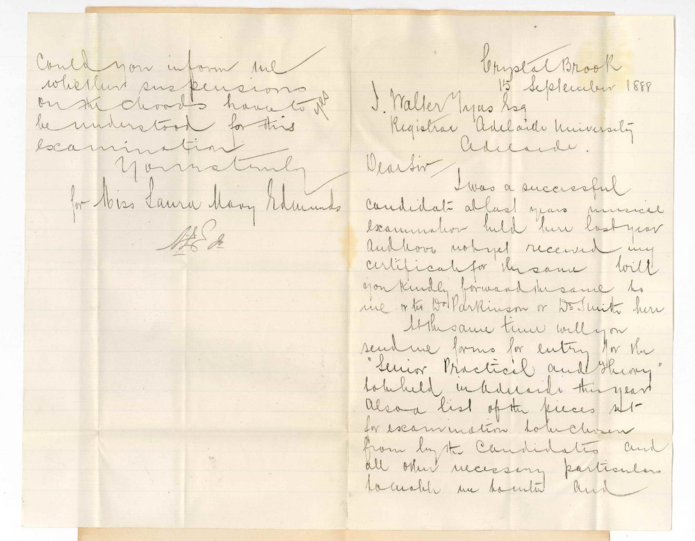 Miss Laura Mary Edmunds - Crystal Brook - Information Concerning Public Examinations in Music