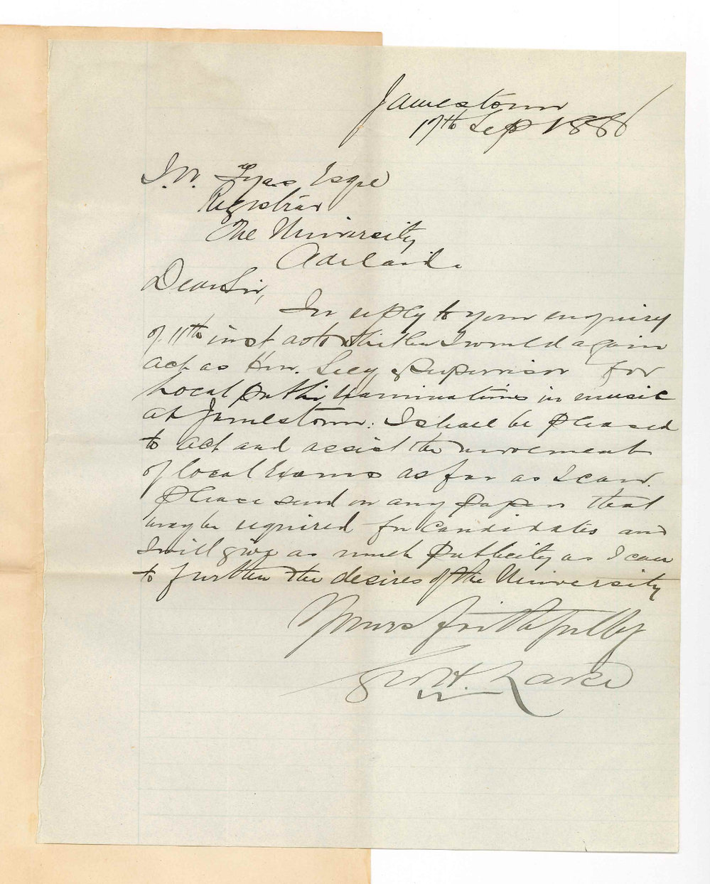 G H Lake - Jamestown - Will Act as Supervisor for Local Examinations in Music