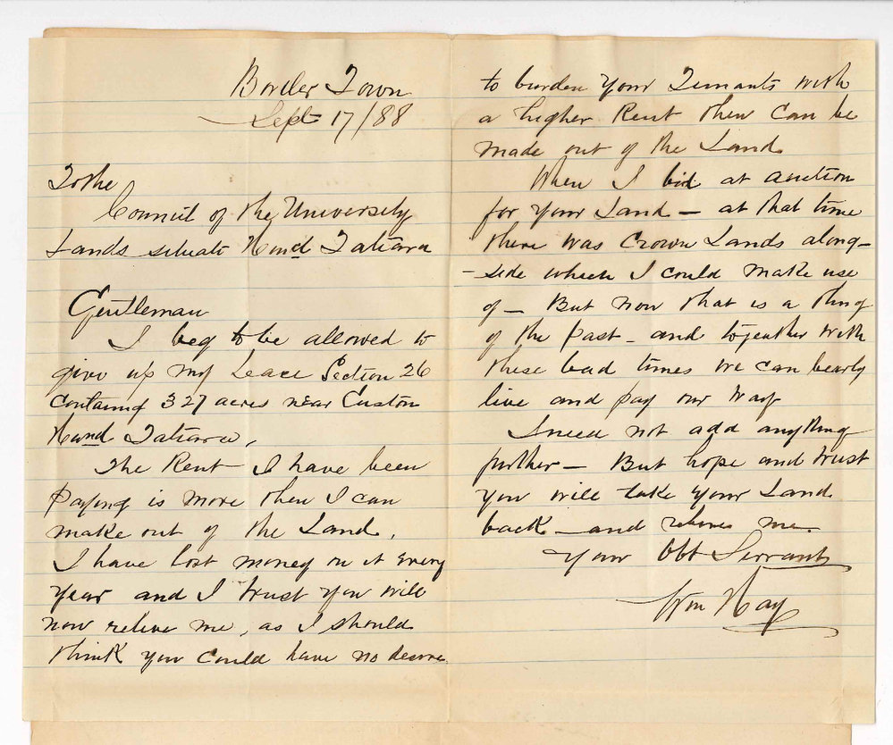 William Hay - Border Town - Wishes to Surrender Lease of Tatiara Lands