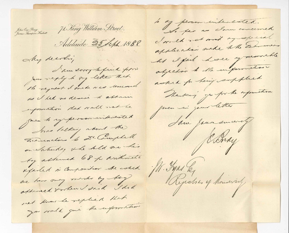 Honourable John Cox Bray - Adelaide - Sons Failure at Preliminary Examination