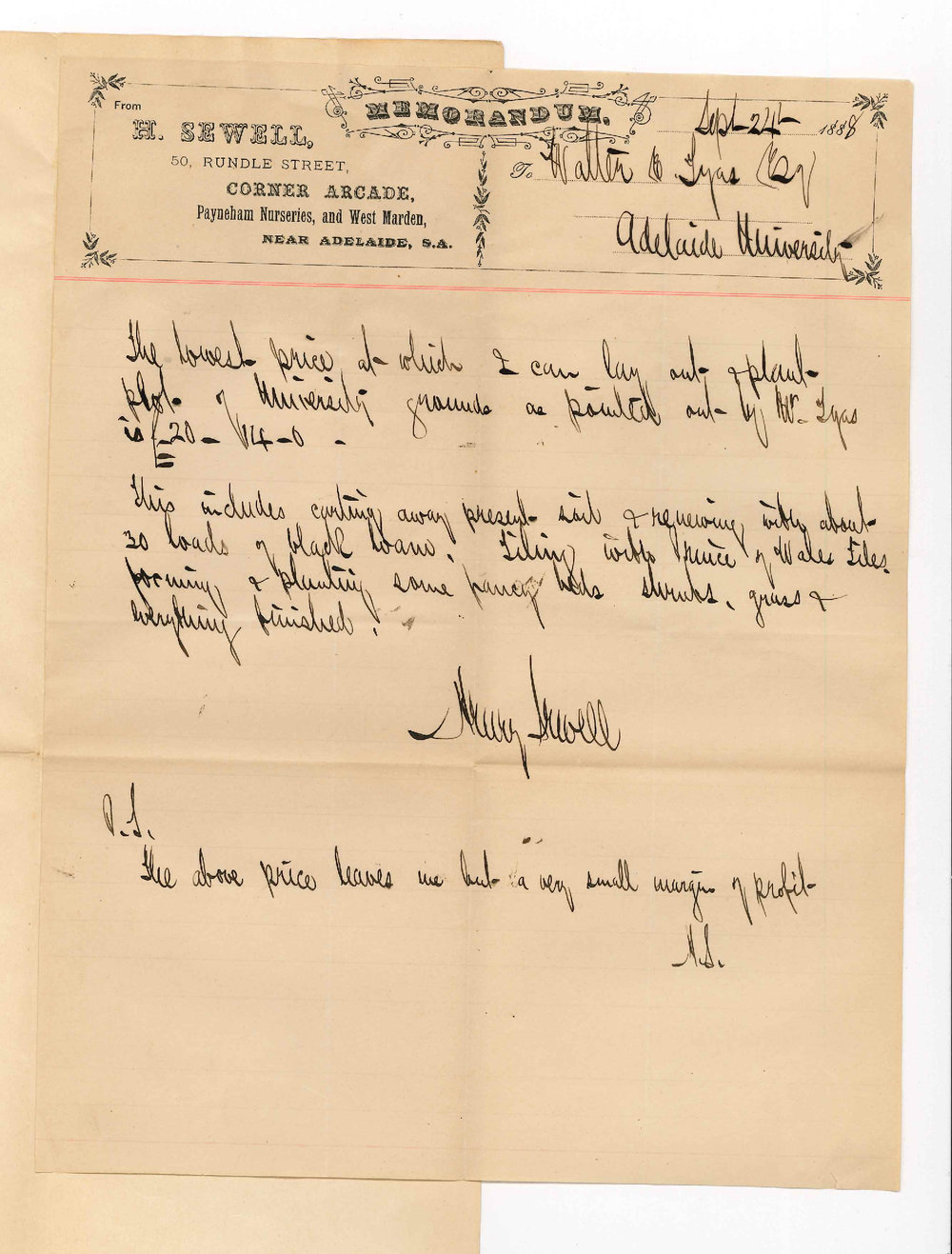 H Sewell - Adelaide - Cost of Laying Out University Grounds in Front of Building