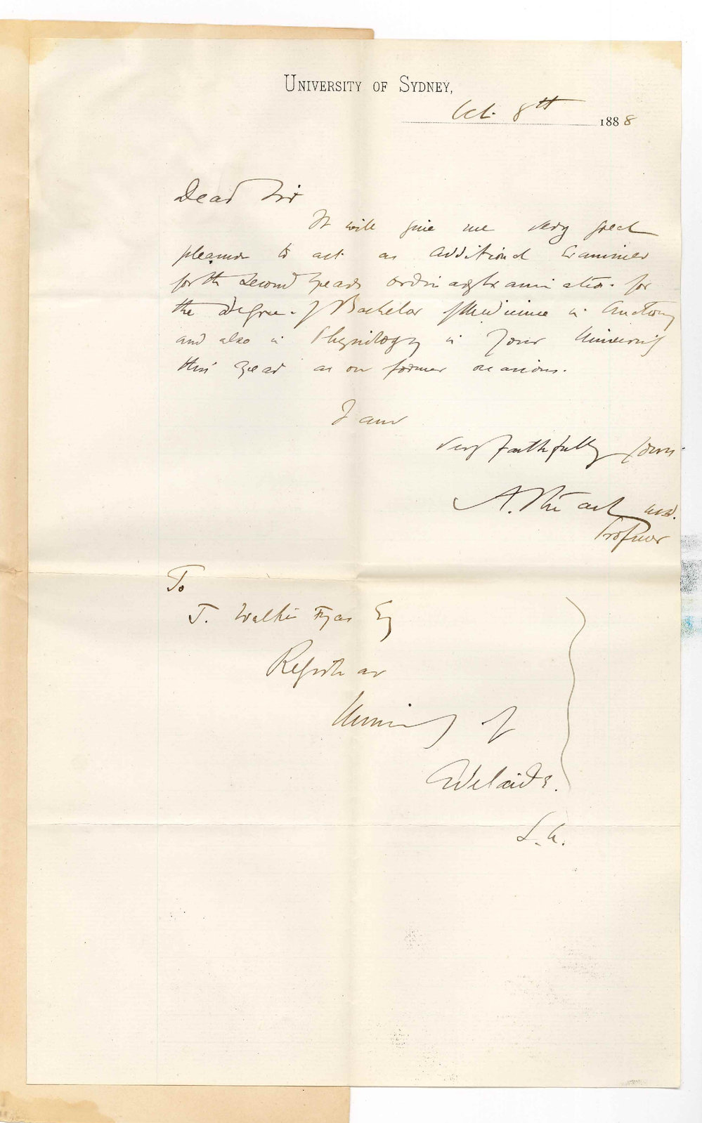 Professor Stuart - University of Sydney - Will Act as Additional Examiner in Anatomy and Physiology