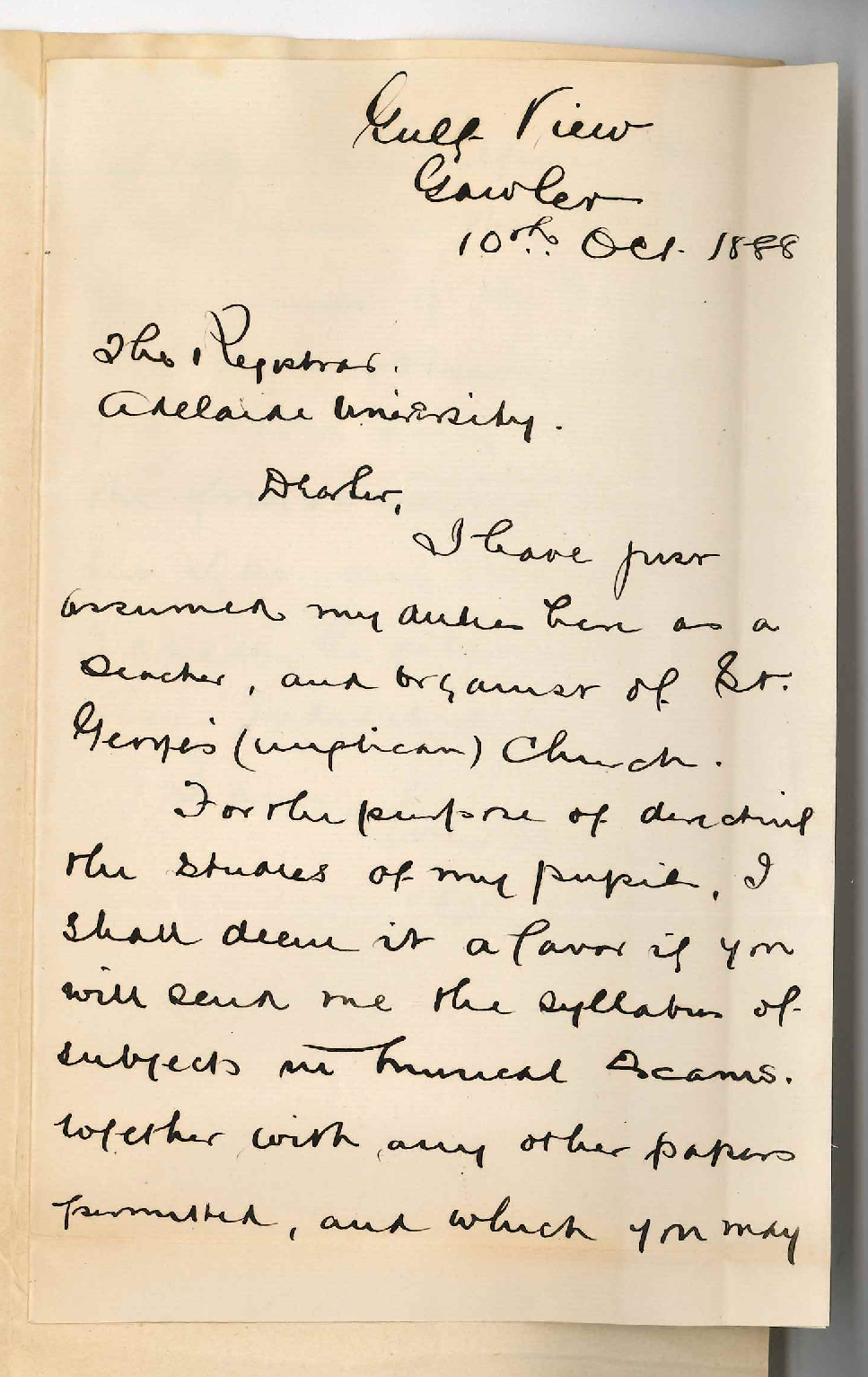 W P Bretnall - Gawler - Information Regarding Music Examinations