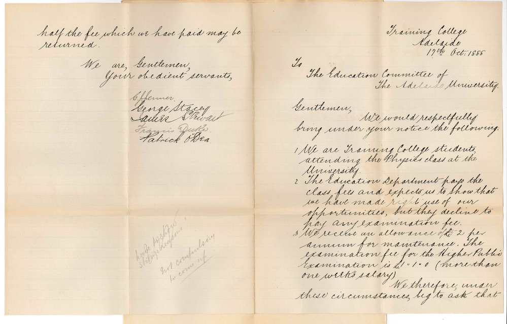 C J Jenner and others - Training College Students - Asking Half Fee for Higher Public Examination may be Returned