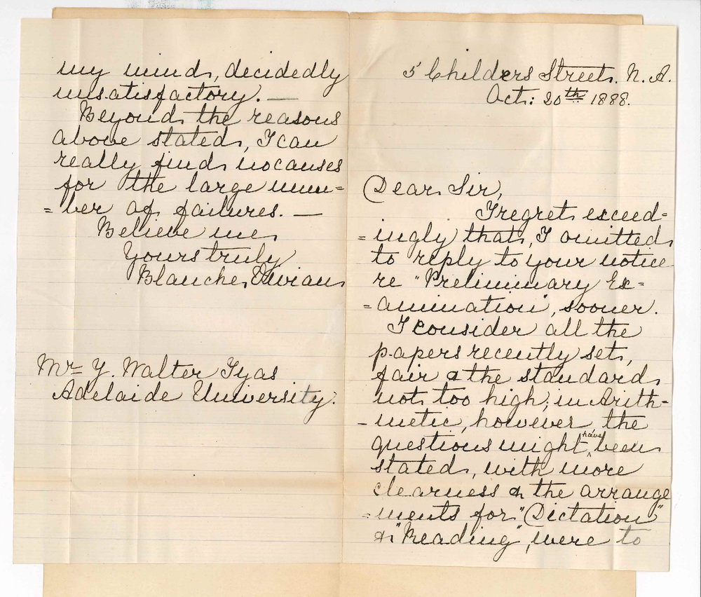 Miss Blanch Vivian - North Adelaide - Failure of Candidates at Preliminary Examination