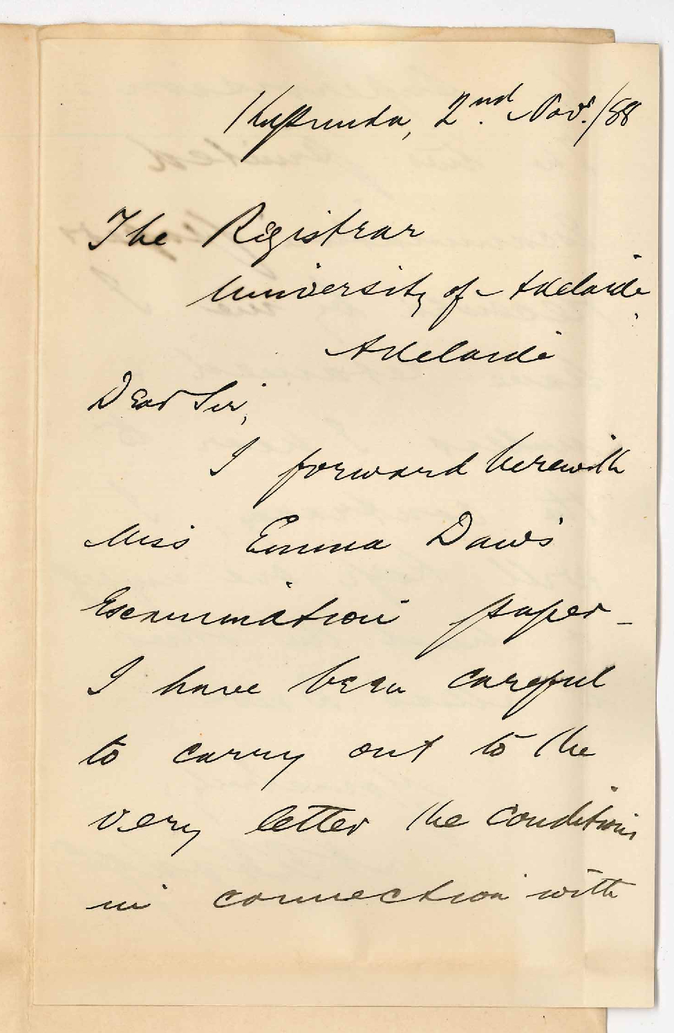 H E Hodge - Kapunda - Forwarding Candidates Paper Examination in Theory of Music at Kapunda