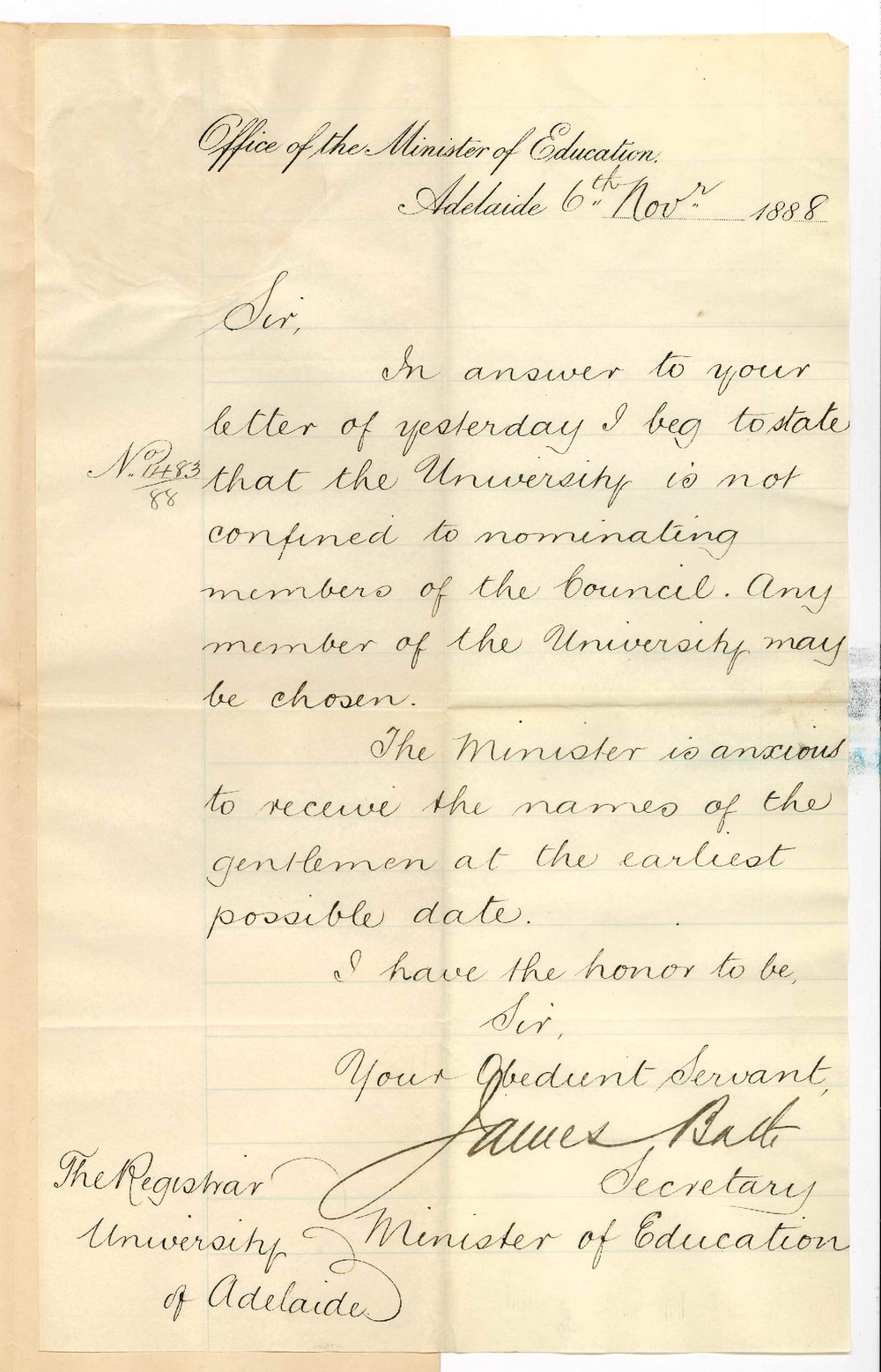 James Bath - Secretary - Office of the Minister of Education - Council May Elect Members of the University on Council of School of Mines