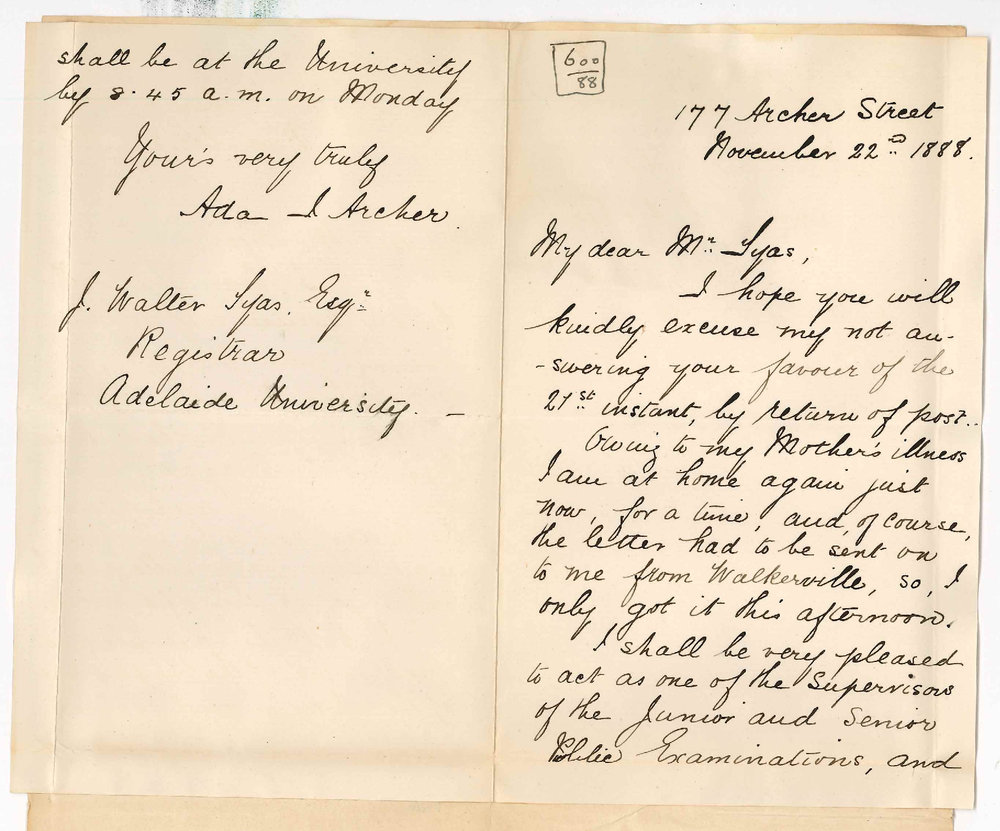 Miss A J Archer - North Adelaide - Will Act as Supervisor for Junior and Senior Examinations
