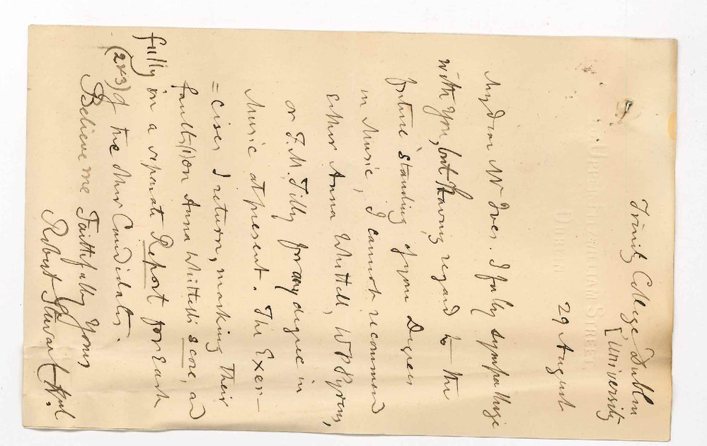 Arthur Blyth - Office of the Agent General for South Australia - London - Report of Sir R P Stewart on Music Bachelor Compositions