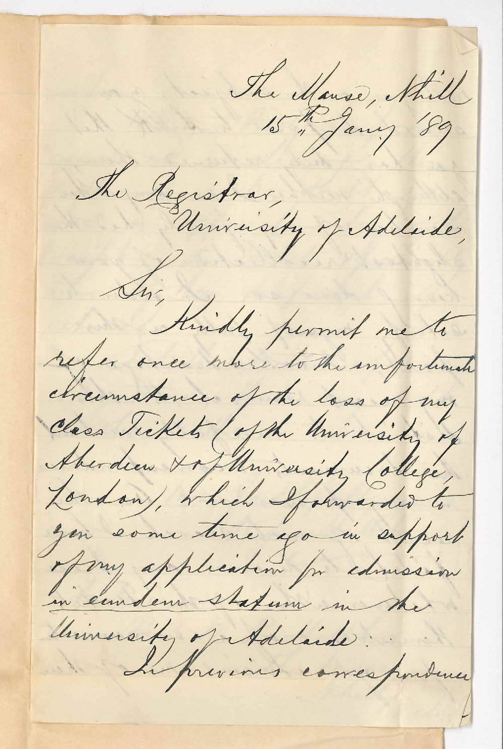 Reverend W P Matthew -  Nhill Victoria - Asking for Return of Class Tickets