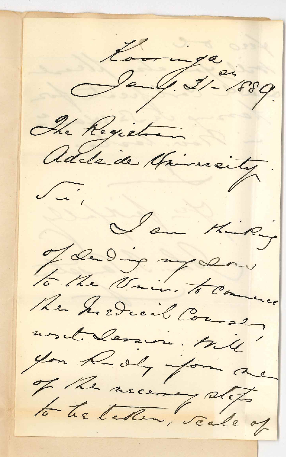 John Ikin Sangster - Kooringa - Particulars Concerning the MB Course