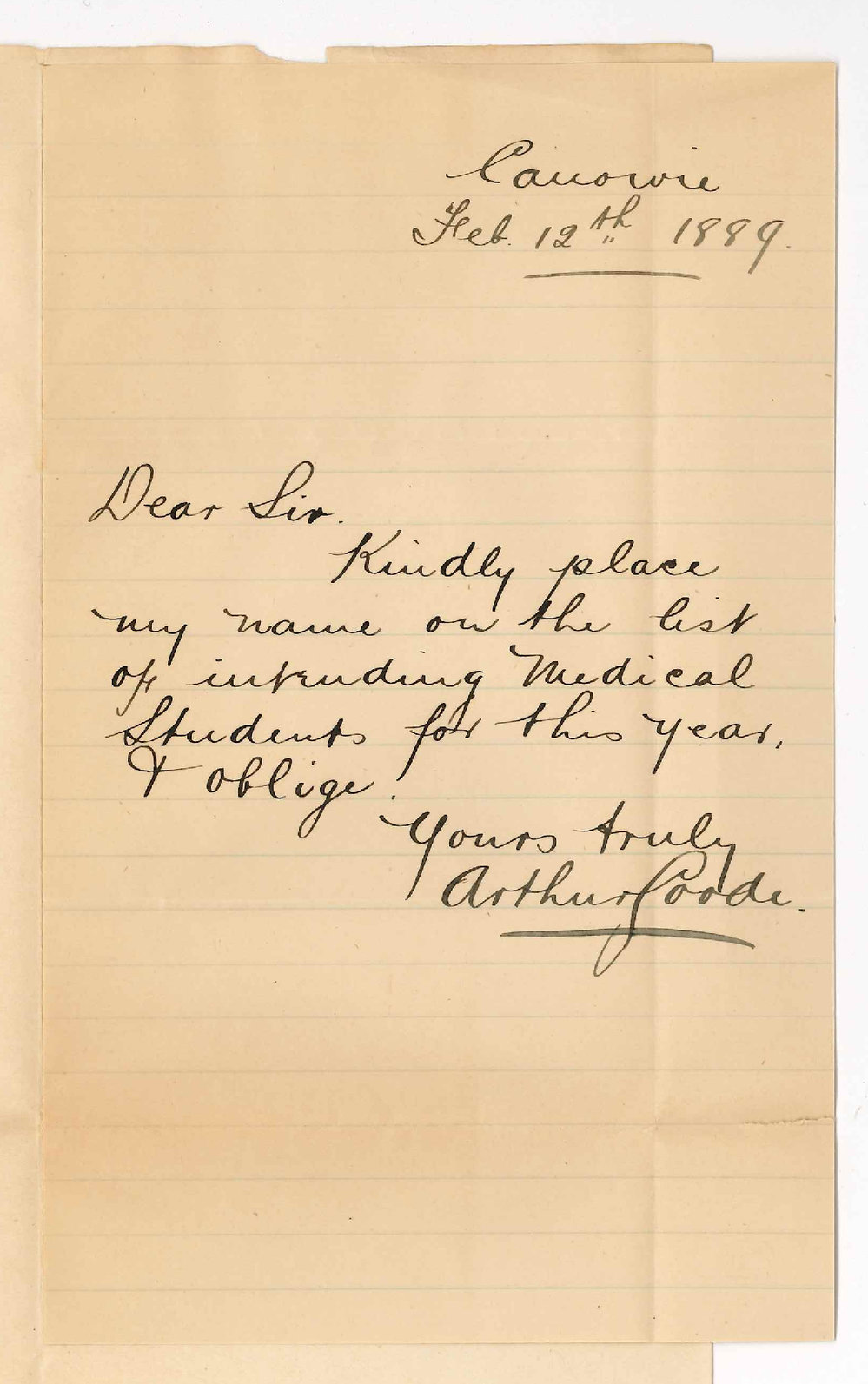 Arthur Goode - Canowie - Enters as a Medical Student