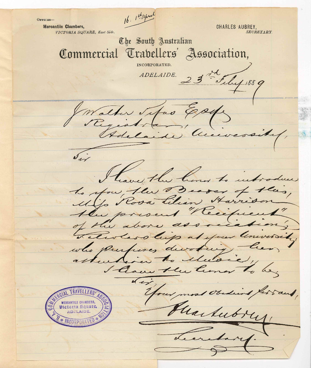 Charles Aubrey - Secretary - The South Australian Commercial Travellers' Association - Adelaide - Introducing Miss Rosa Lilian Harrison Holder of the SACT Scholarship