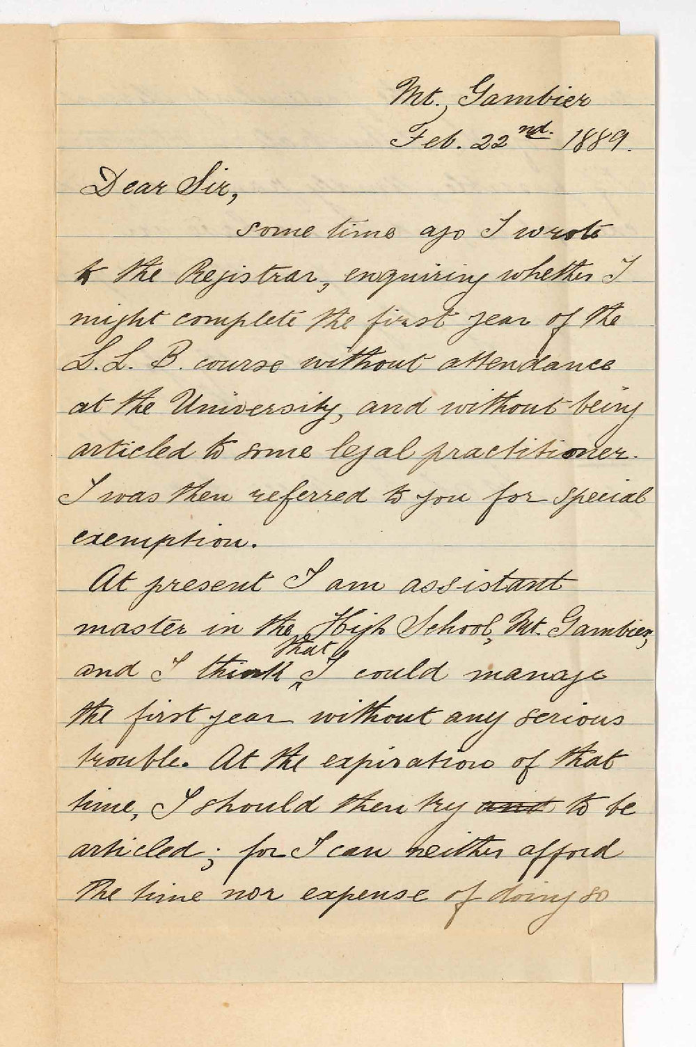 Carl Louis Spehr - Mount Gambier - Exemption from LLB Lectures