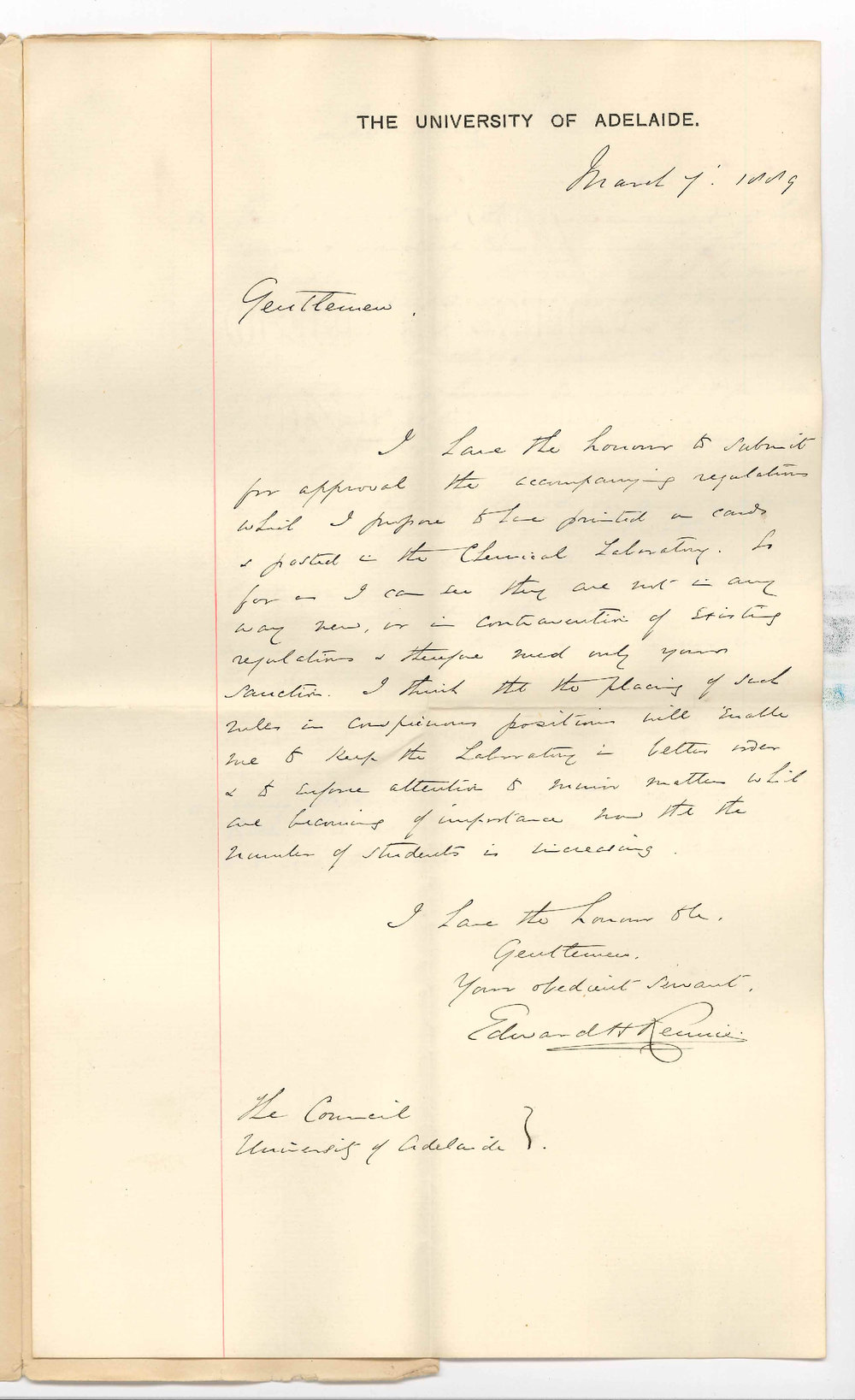 Professor Edward Henry Rennie - The University - Rules for Chemical Laboratory