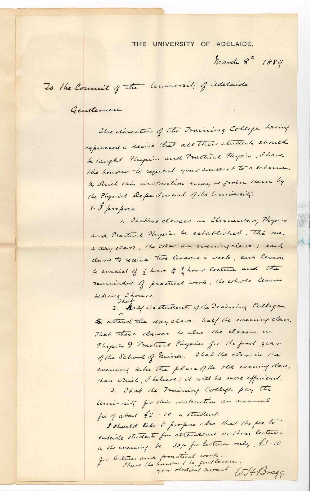 Professor William Henry Bragg - The University - Establishment of Special Classes in Physics and Practical Physics