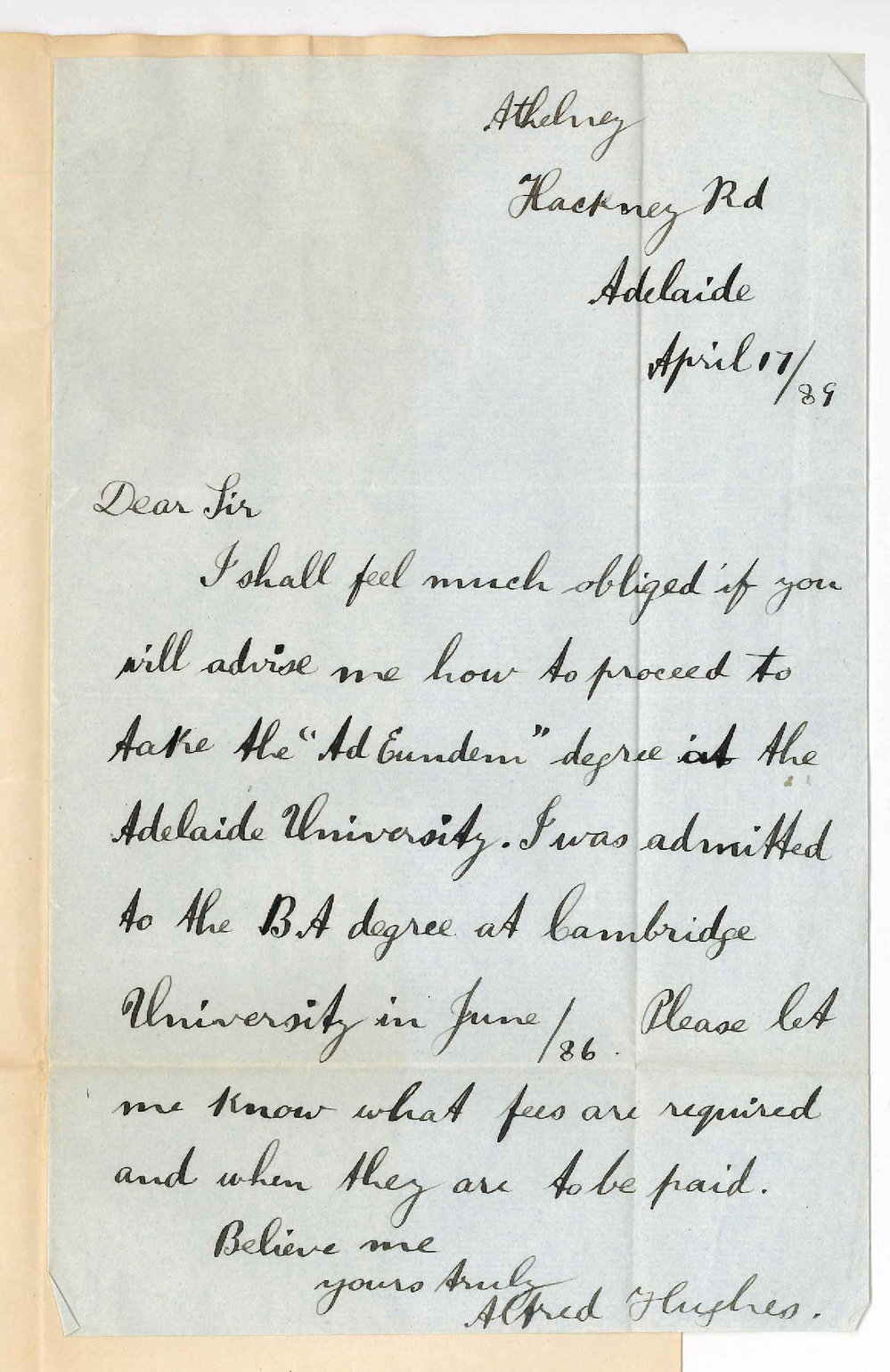 Alfred Hughes - Hackney - Admission Ad Eundem