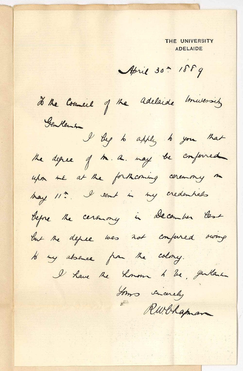 Robert William Chapman - The University - Admission Ad Eundem