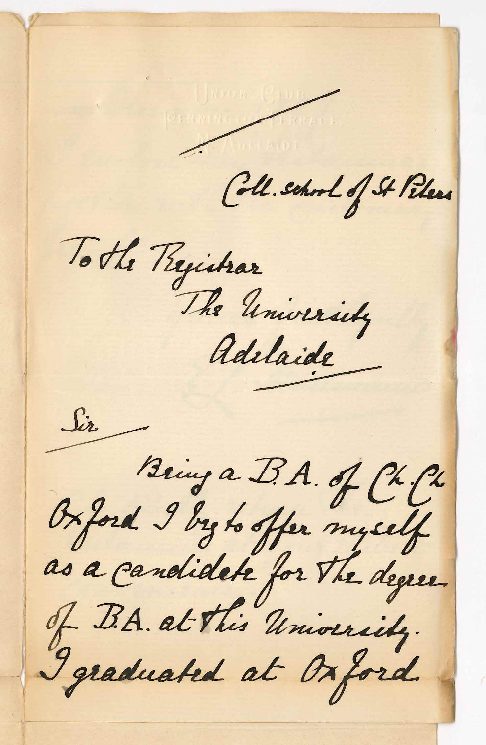 E L Heinemann - St Peters College - Admission Ad Eundem Gradum