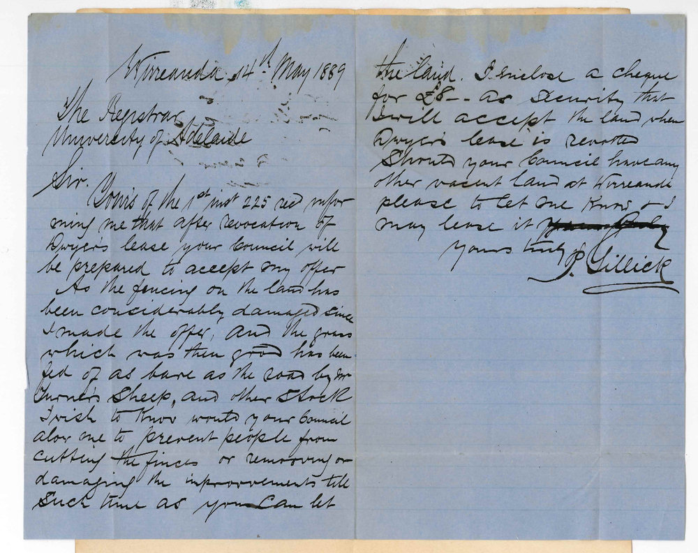 Patrick Gillick - Cradock - Concerning Lease of University Land at Wirreanda