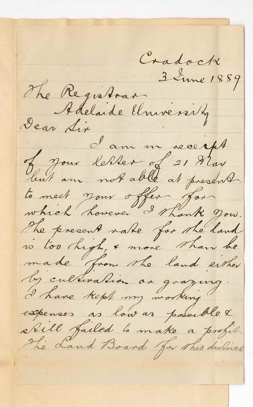 Robert George Crettenden - Cradock - Payment of Rent - Asking that Lands may be Valued by Land Commission