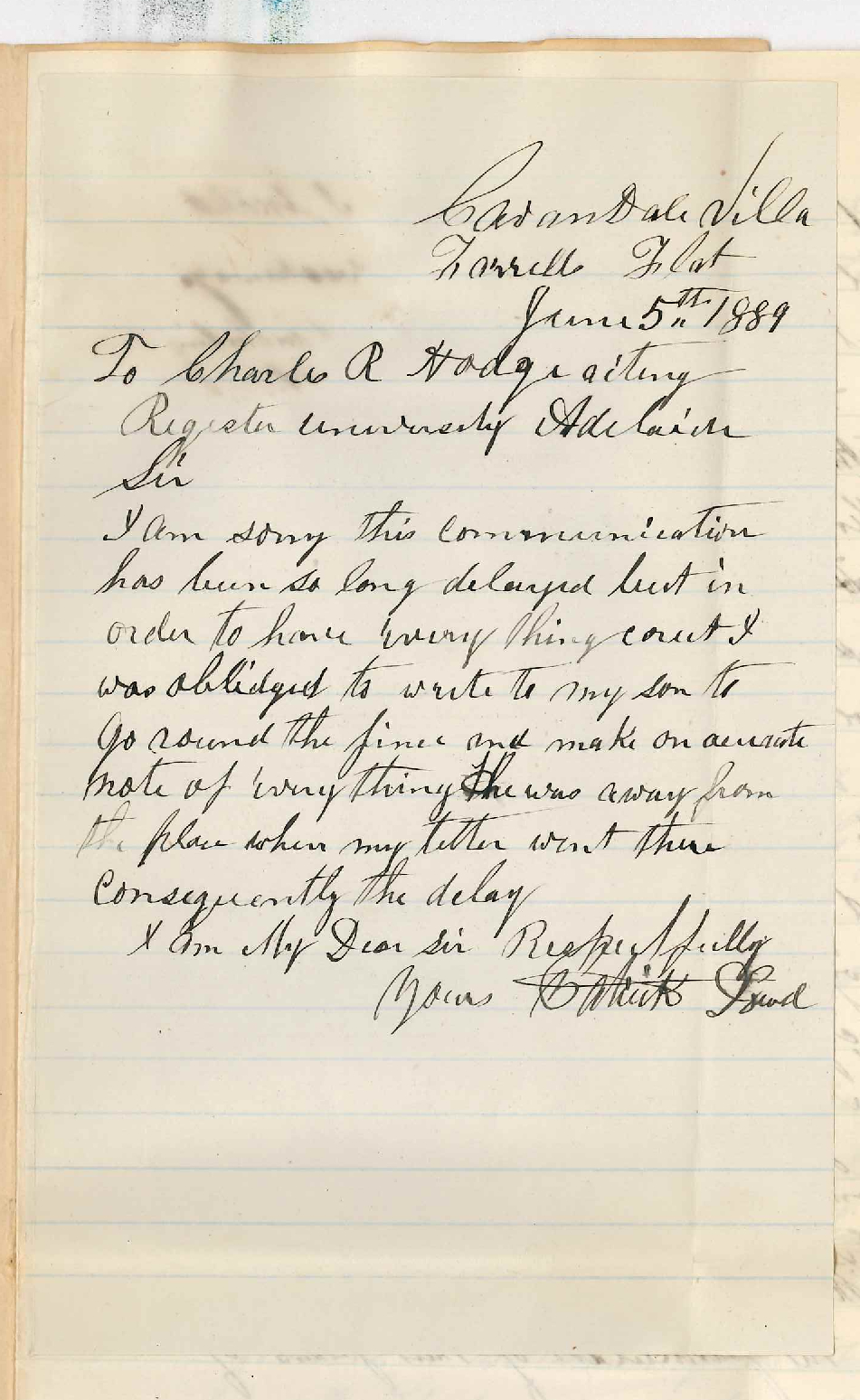 Patrick Dowd - Farrells Flat - Destruction of Fence Around Parnaroo by Floods and Cost of Re-Erection