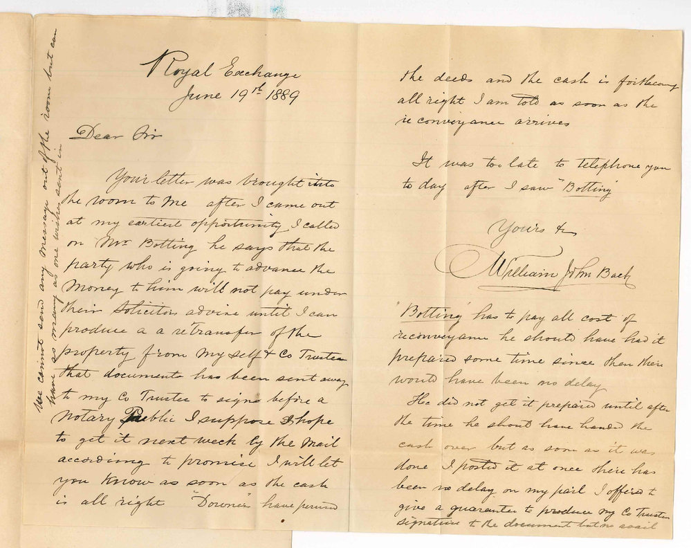 William John Back - Adelaide - Concerning Payment of Sayers Mortgage
