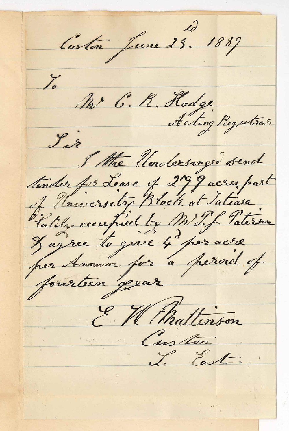 E W Mattinson - Custon - Tender for Land at Tatiara