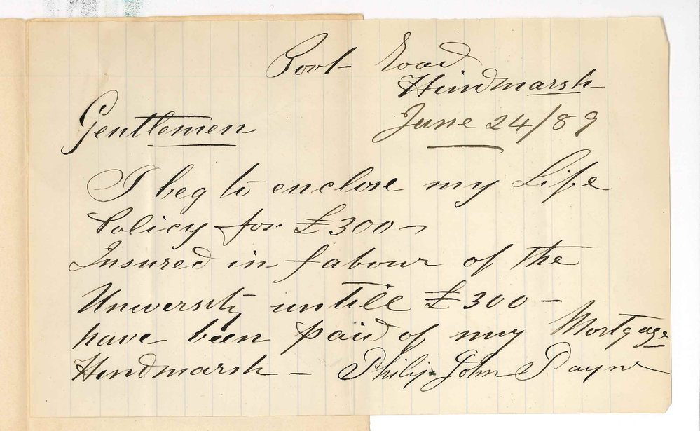 Philip John Payne- Hindmarsh - Assignment of Life Policy for &pound;300