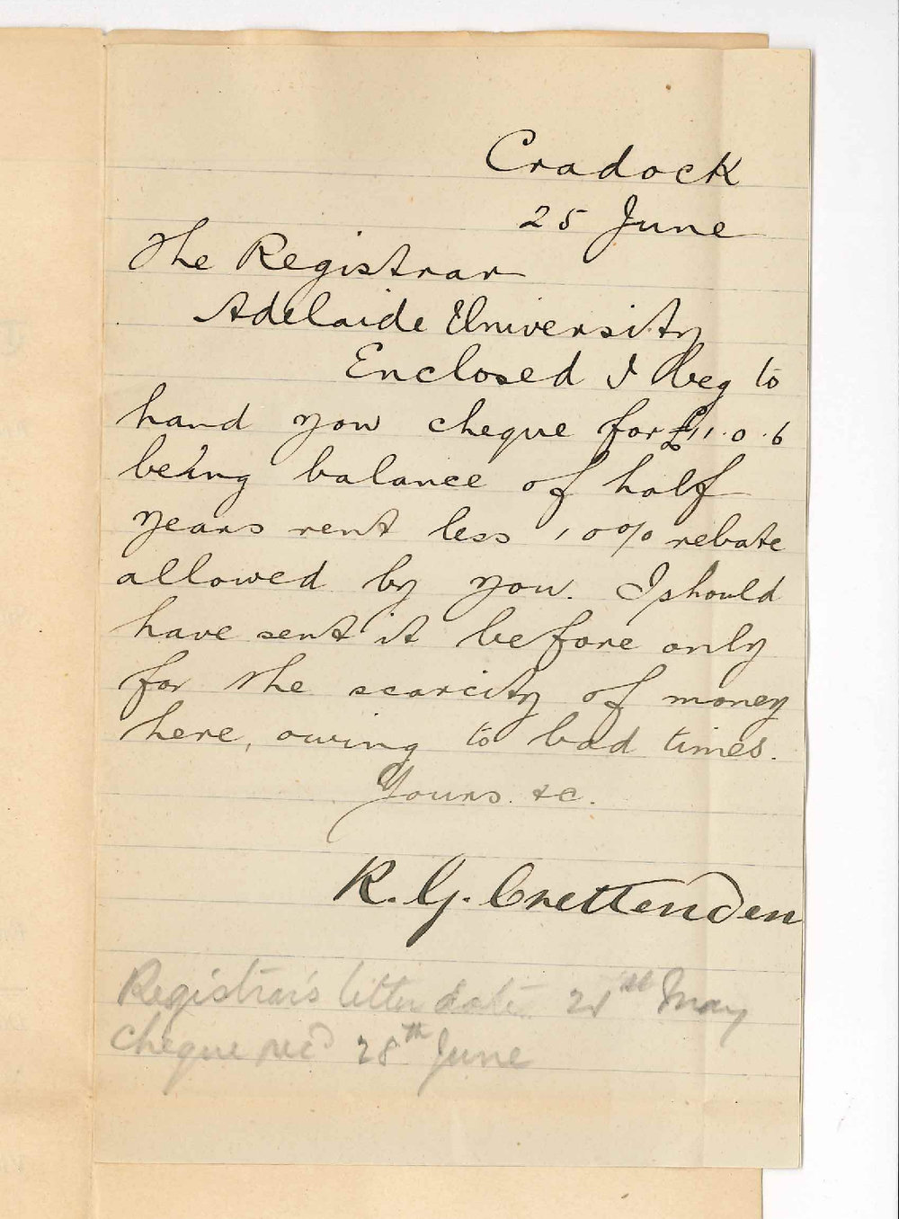 Robert George Crettenden - Cradock - Payment of Rent