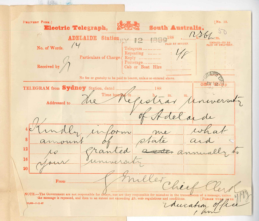 George Miller - Chief Clerk - Education Department Sydney - Amount of State Aid to University