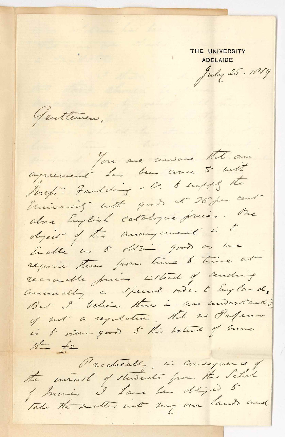Professor Edward Henry Rennie - The University - Agreement with Faulding and Co re orders of Chemicals and Apparatus and Restriction on Professors in Giving Orders
