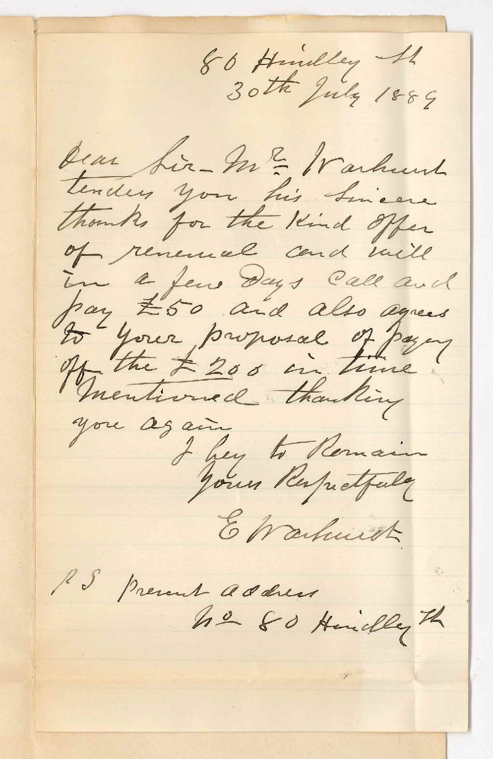 E Warhurst - Hindley Street Adelaide - Agrees to Reduce Mortgage as Indicated by the Finance Committee