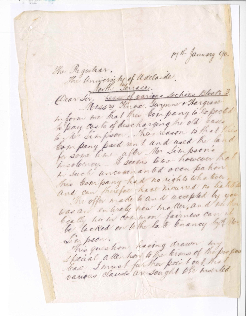 H C Baker - Manager - Queensland Investment Company - Asking for Reduction of Rent for Simpson and Co Land at Tatiara