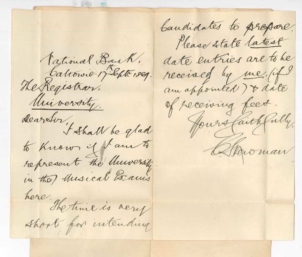 C S Newman - The National Bank of Australasia - Caltowie - Particulars Regarding Public Examinations in Music