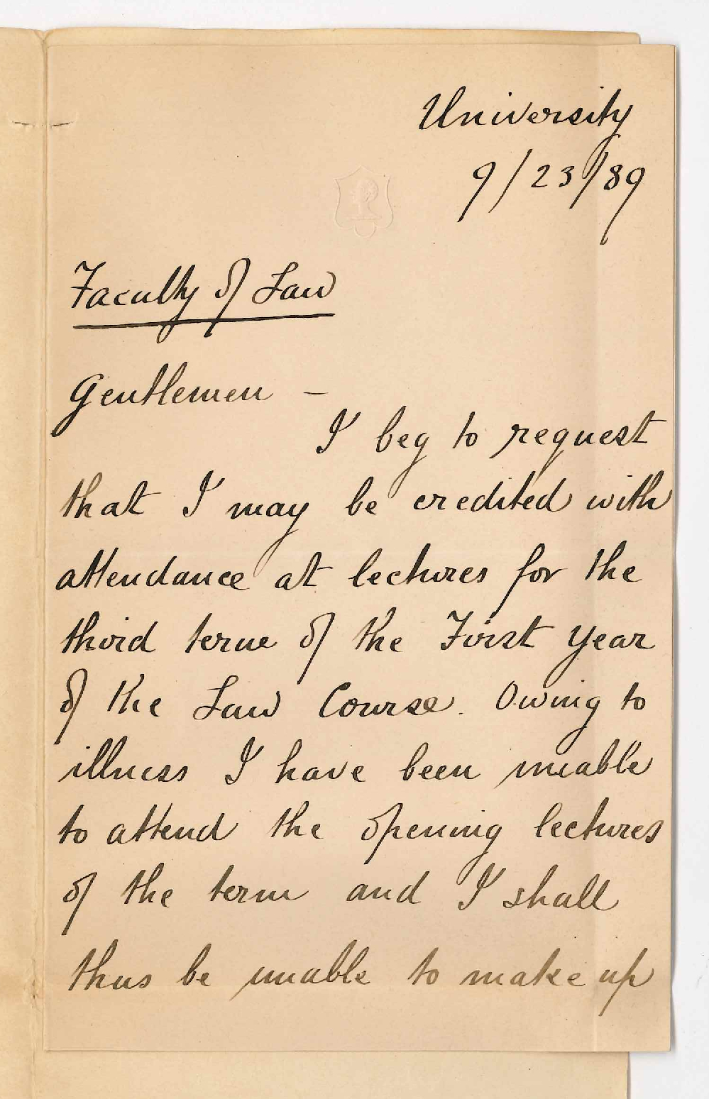 Richard Bullock Andrews - Adelaide - Requesting Credit for Attendance at Lectures