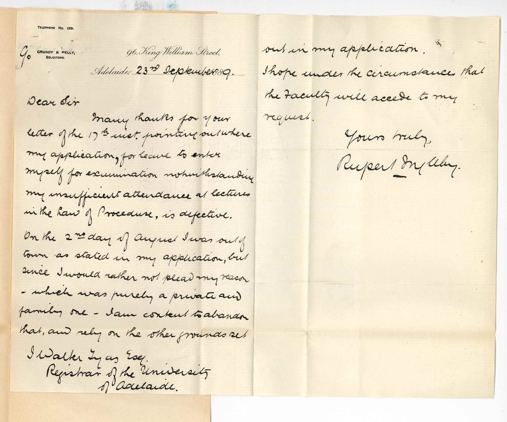 Rupert Ingleby - Adelaide - Credit for Attendance at Lectures