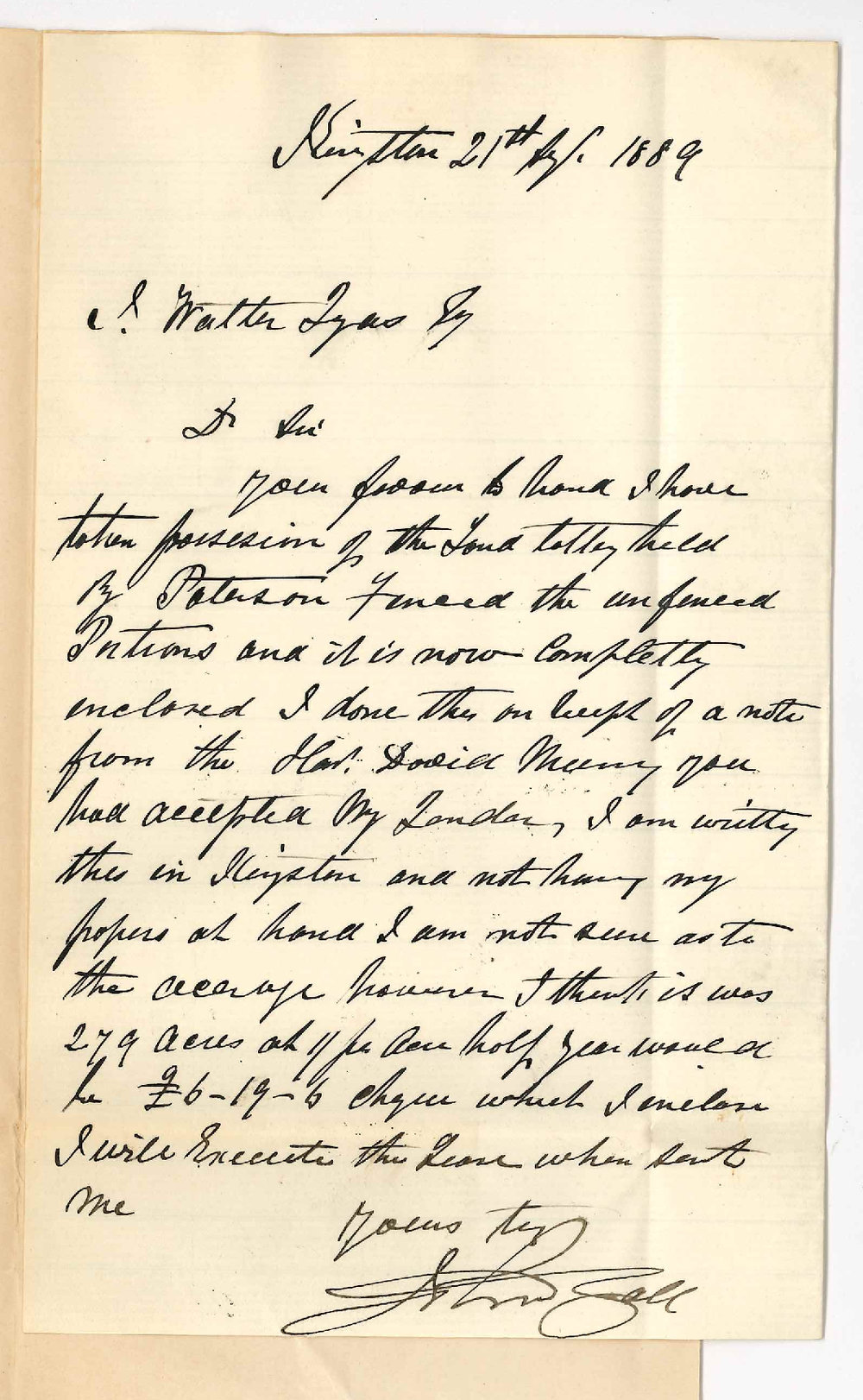 John Gall - Kingston - Acceptance of Paterson's Block at Tatiara