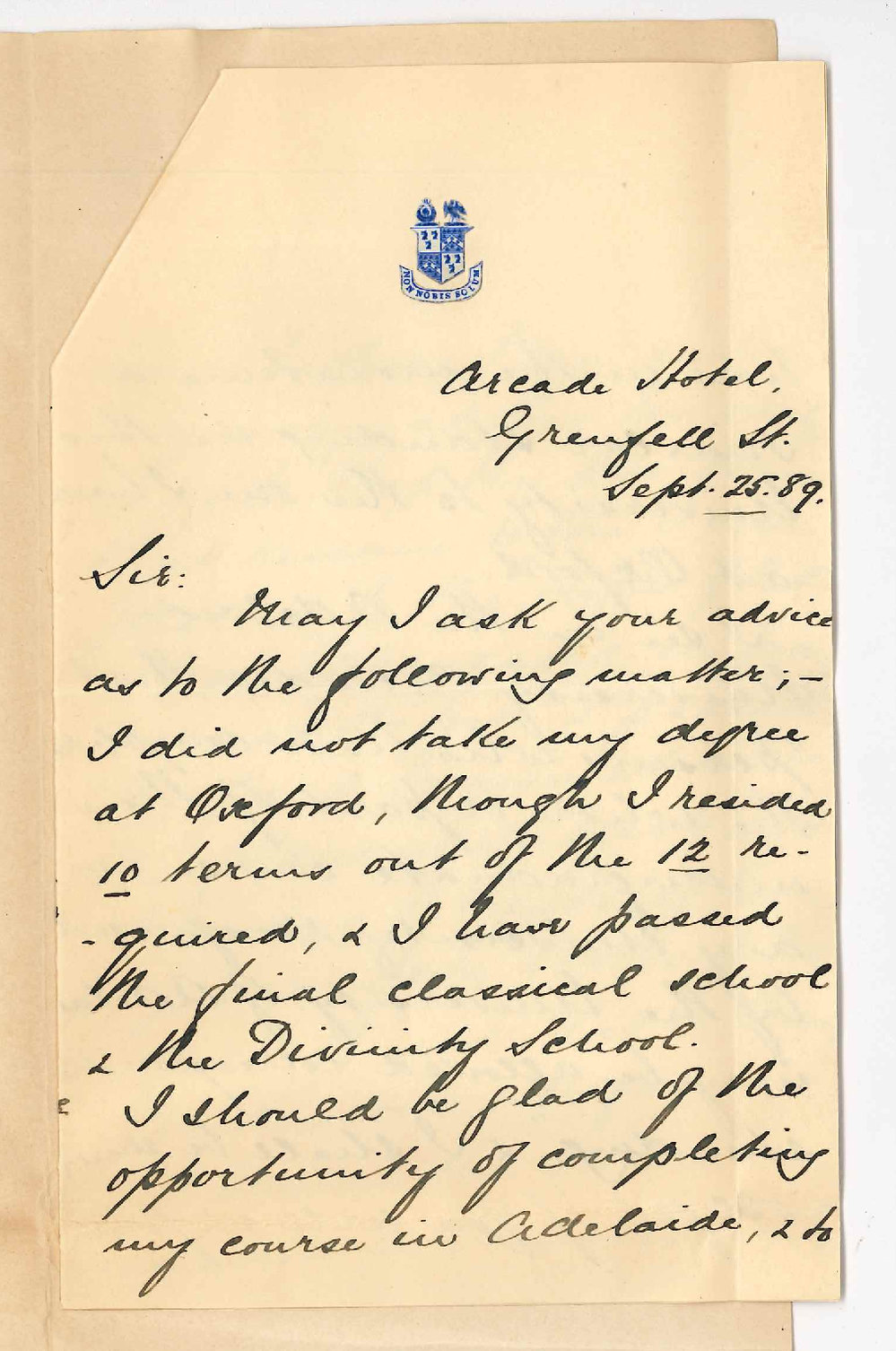 E Carus Wilson - Sent to Chief Justice Grenfell Street - Admission Ad Eundem Statum