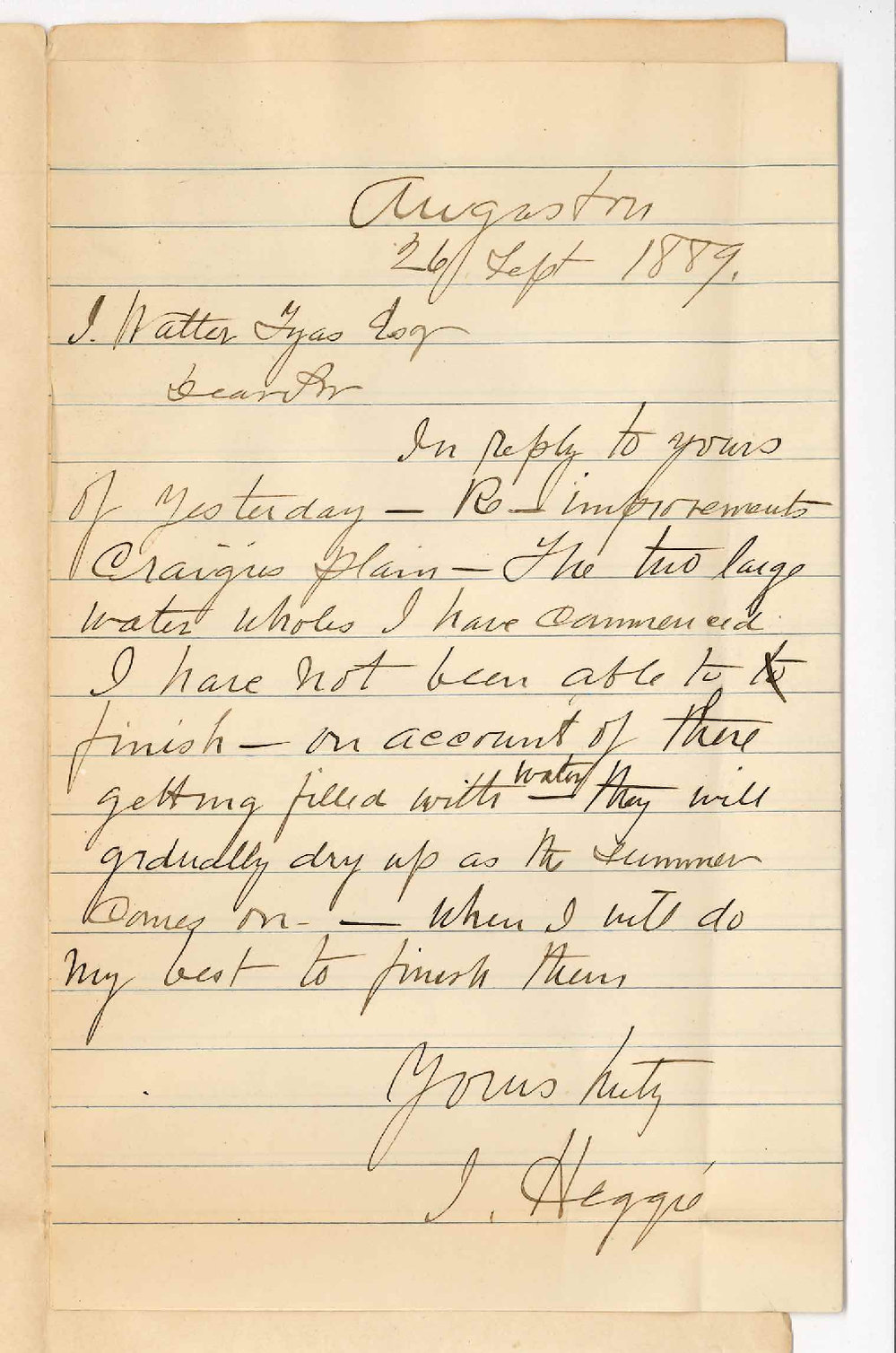 James Heggie - Angaston - Concerning Improvements on University Lands at Craigies Plains