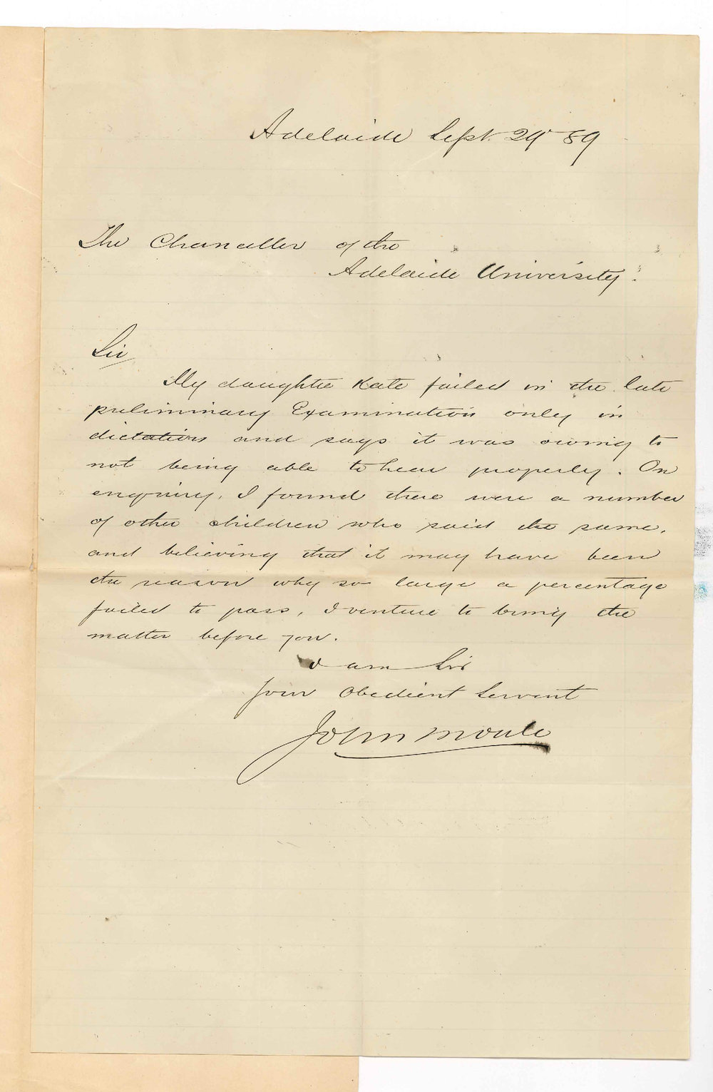 John Moule MP - Adelaide - Failure of Daughter in Preliminary Examination