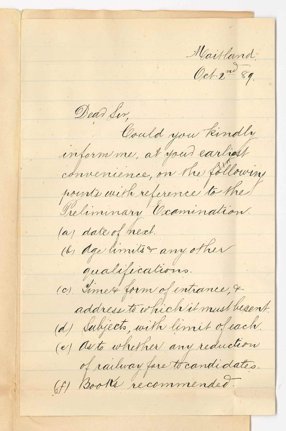 Francis J Gartrell - Maitland - Particulars Regarding Preliminary Examination