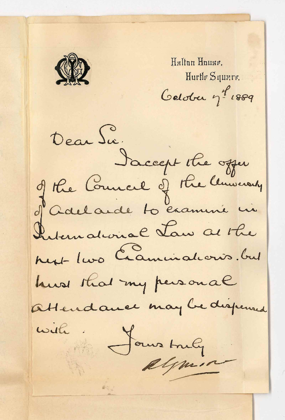 Mr R G Moore - Adelaide - Will Examine in International Law