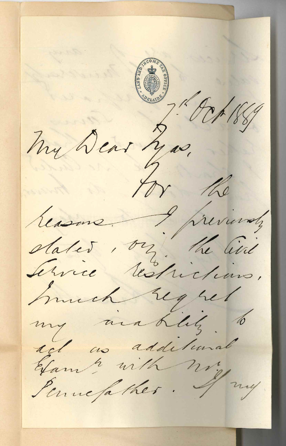 J G Russell - Land and Income Tax Office - Adelaide - Cannot Examine in Law of Procedure