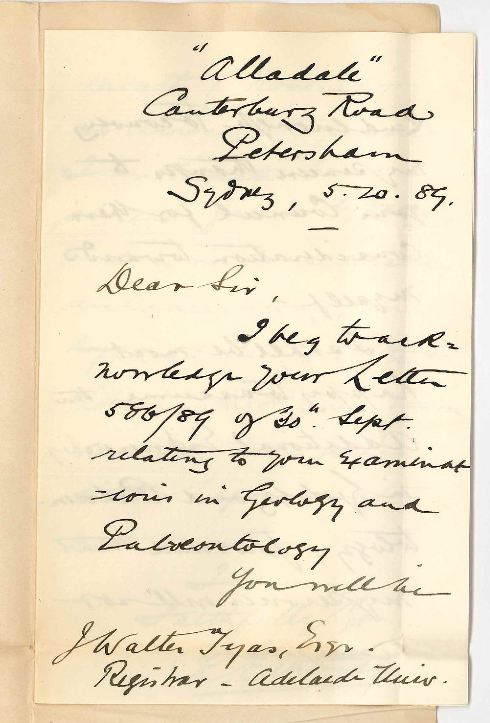 Mr R Etheridge - Sydney - Will Examine in Geology and Paleontology