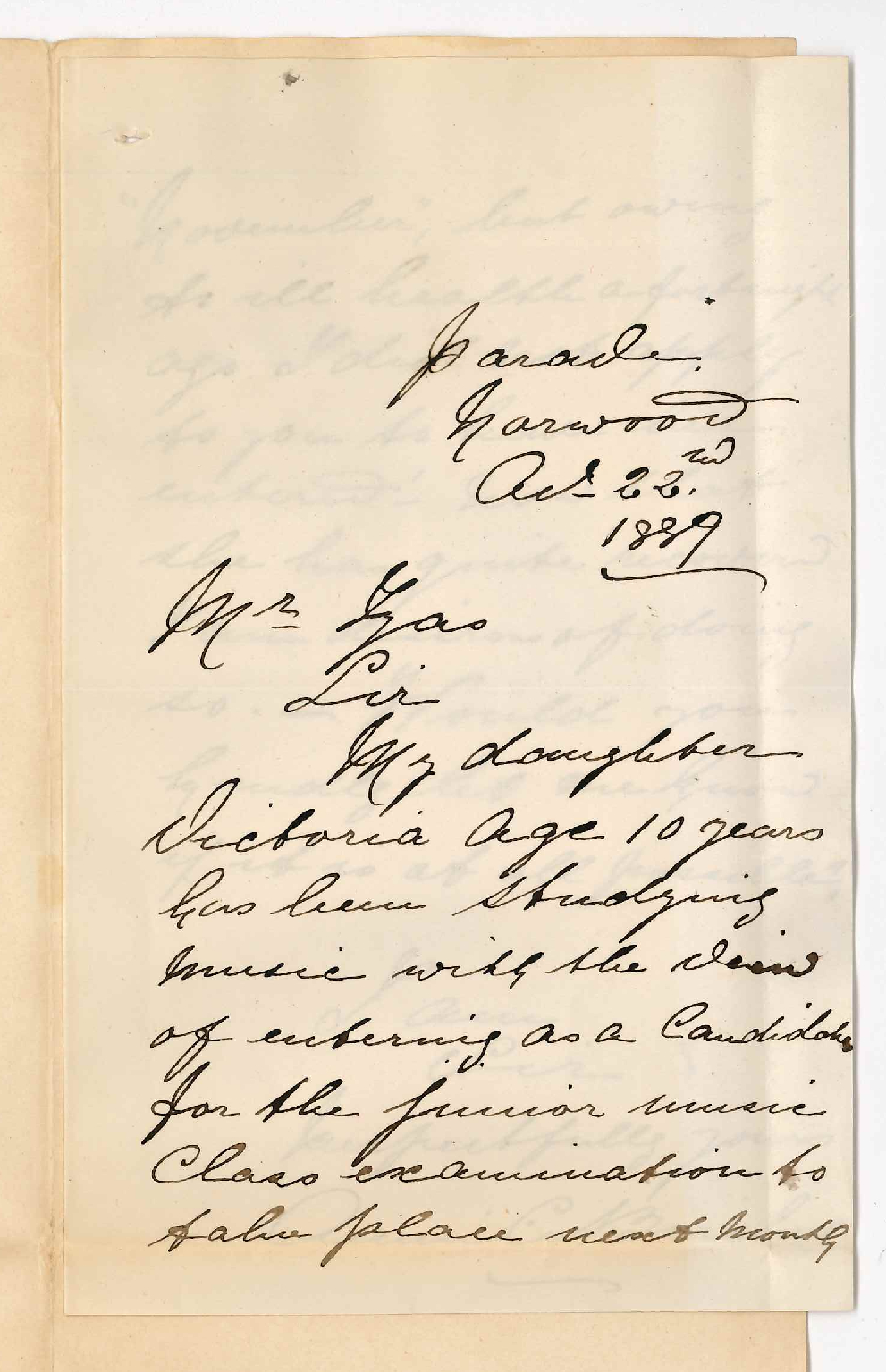 Mrs A C Bircher - Norwood - Asks that Daughter be Allowed to Enter for Music Examination