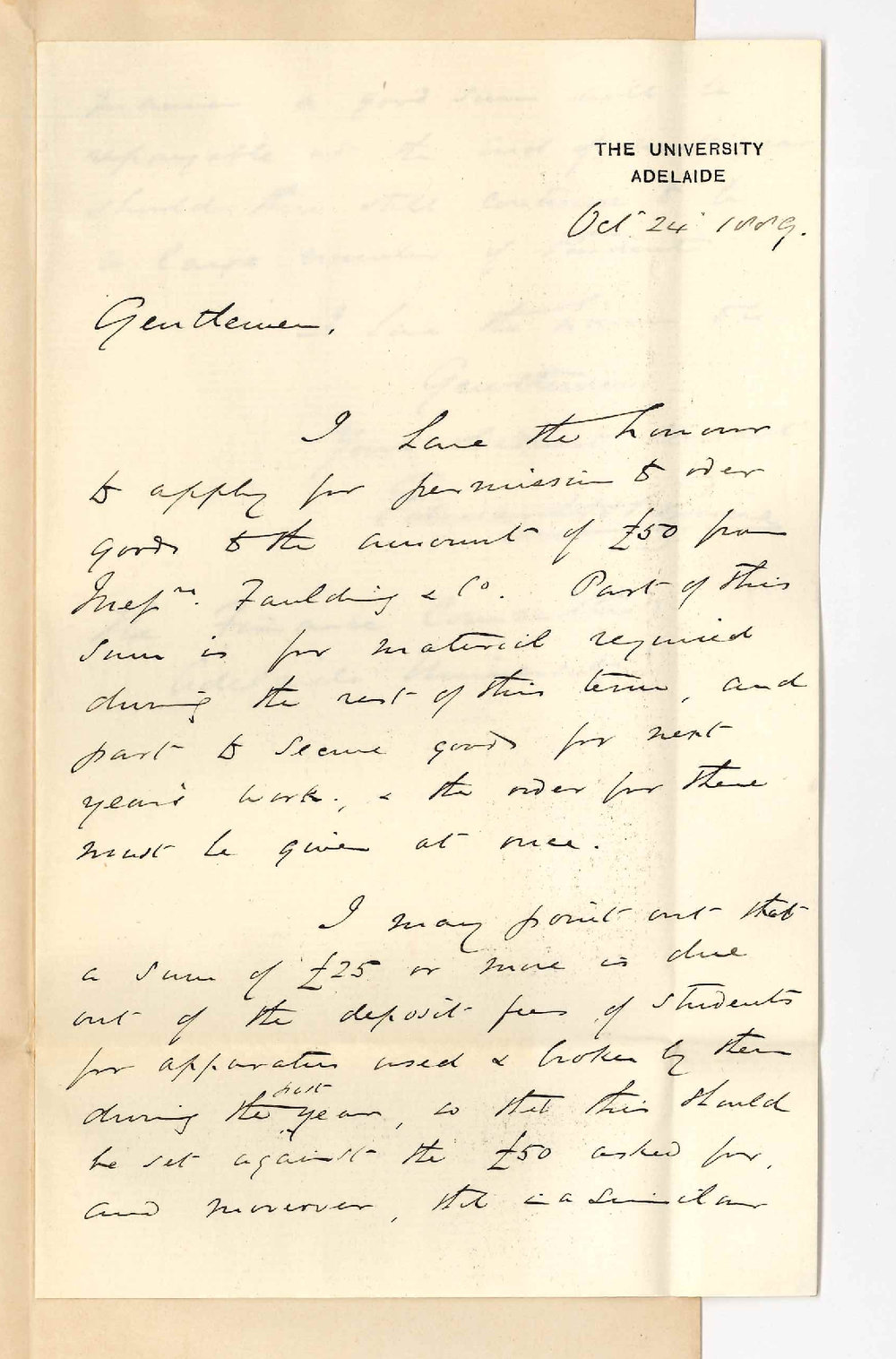 Professor Edward Henry Rennie - The University - Grant of &pound;50 for Chemical Laboratory